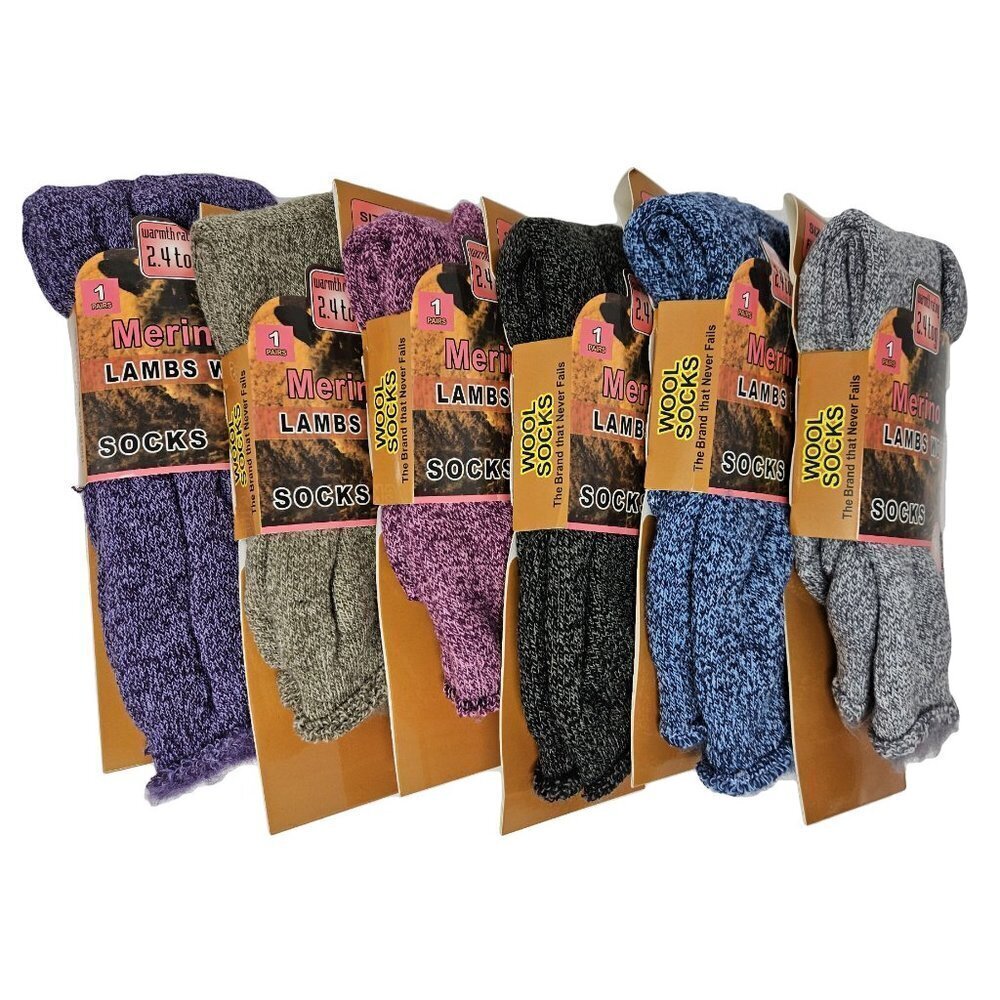 Women Merino Lamb Wool Socks, FUR LINED Very Warm Boots Marled Socks 6-Pairs NEW